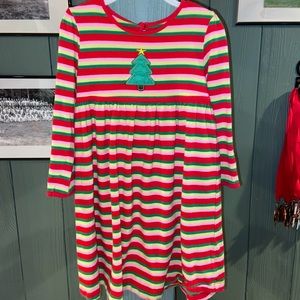 Holiday striped dress with Christmas tree.